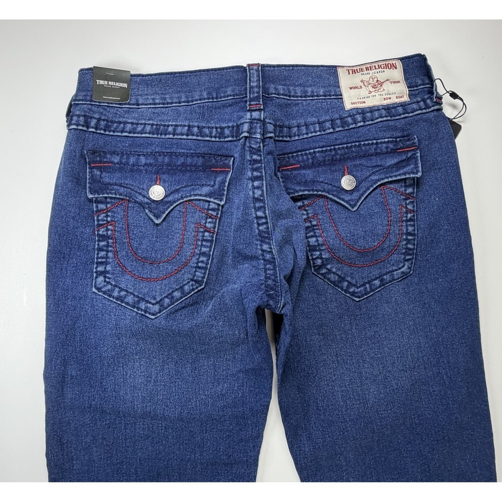 True Religion Geno Jeans Mens 36x30 Blue Dark Wash Denim Big T Flap Relaxed Slim